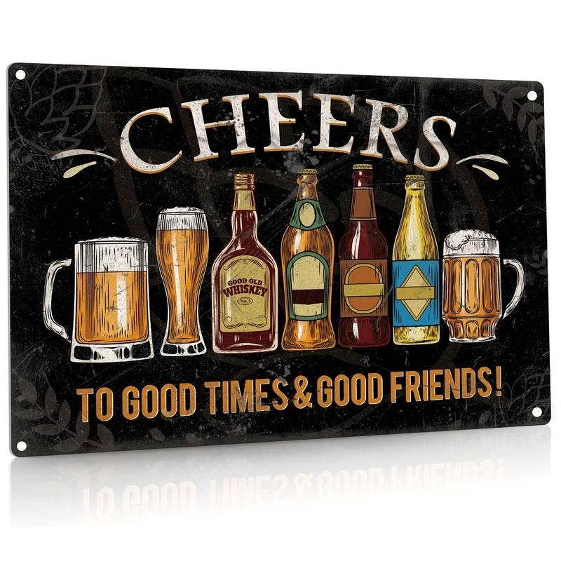 Plåtskylt - "Cheers to good times & good friends" 20x30cm