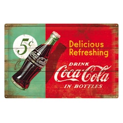 Plåtskylt - "Drink Coca-Cola in bottle" 40x60 cm