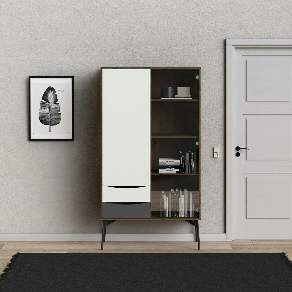 FUR WALNUT 86130 Vitrinskåp med 2 lådor