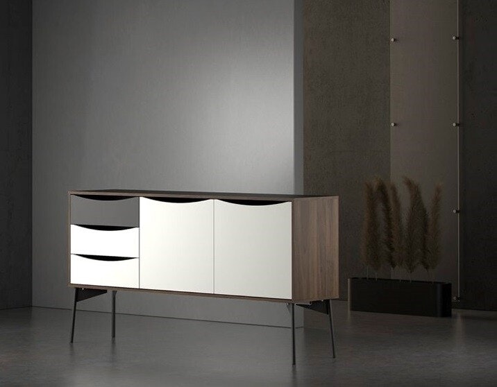 FUR WALNUT 86133 Skänk med 2 dörrar och 3 lådor