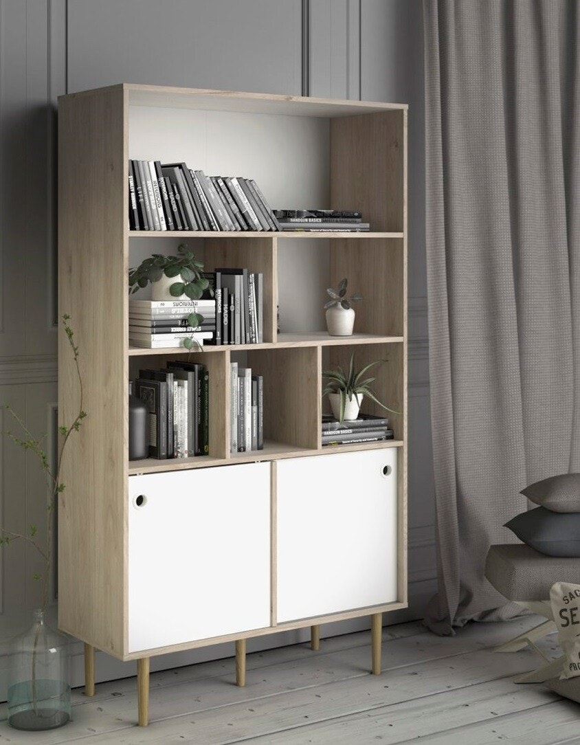 ROME WHITE 66302 Bokhylla med skjutdörrar