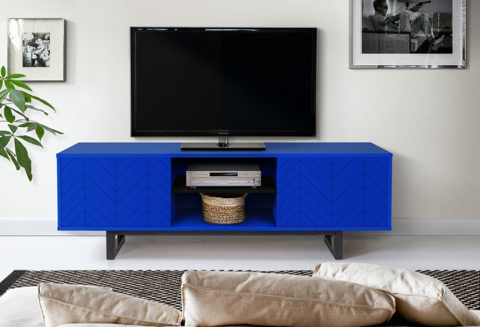 CAMDEN HERRINGBONE PRINT BLUE Tv-bänk