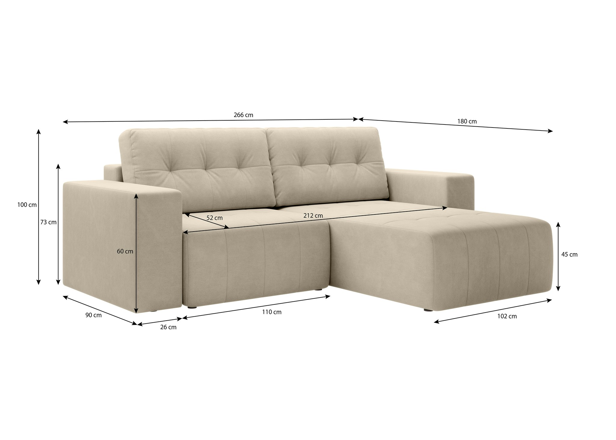 Bäddsoffa Divan Ljusbeige - VERTINO