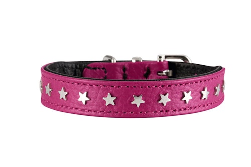 HUNTER Hundhalsband Capri Mini Stars Nappaläder Hallon