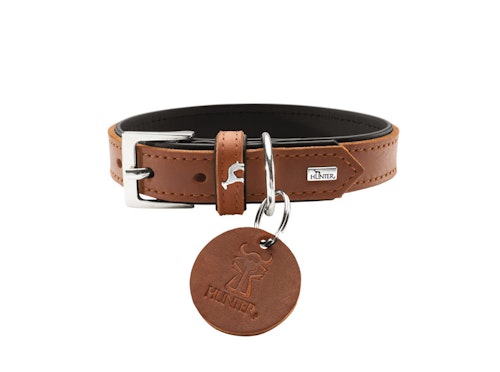 HUNTER Larvik "CLASSIC" Hundhalsband Oxläder Cognac