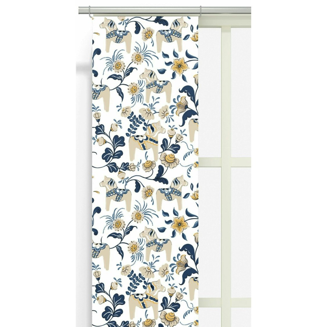 Panelgardiner Dalahästar Leksand Beige/Blå 2-pack - Arvidssons Textil