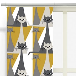 Panelgardiner Katten Kitty Gul/Grå 2-pack - Arvidssons Textil