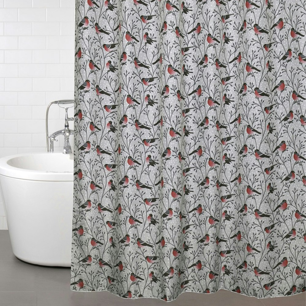 Duschdraperi Jul Domherrar Grå Lillytex Hemtextil online