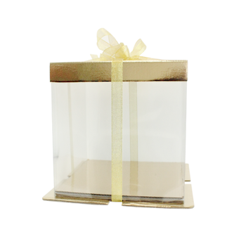 Genomskinlig tårtkartong 30 x 30 x 40 cm- GULD