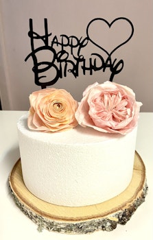 Cake topper Happy Birthday i svart akryl