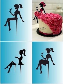 Cake topper Flicka med krona i svart akryl