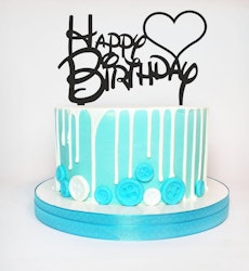 Cake topper Happy Birthday i svart akryl