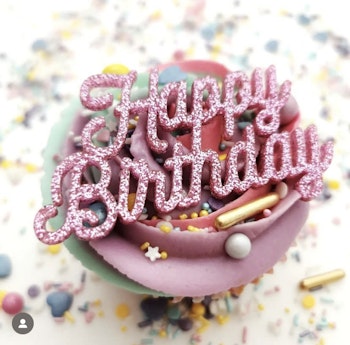 Akryl mini topper HAPPY BIRTHDAY rosa glitter