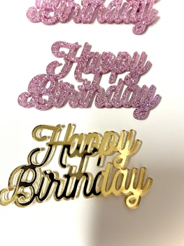 Akryl mini topper HAPPY BIRTHDAY guld