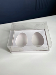 Genomskinlig box för 2 st Åggformade bakelser/chokladägg /tårtor