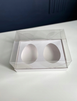 Genomskinlig box för 2 st Åggformade bakelser/chokladägg /tårtor