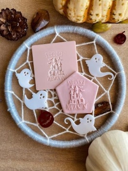 COOKIE EMBOSSER/ Halloween Dekorativ stämpel "Happy Halloween spökhus”"