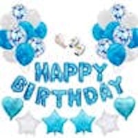 Blå Grattis på födelsedagen Konfettilatxballonger med band och folie Hjärtstjärna