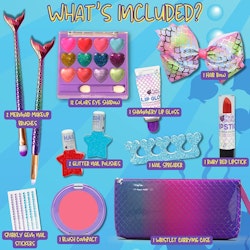 Mermaid Makeup Kit för barn - Säker & tvättbar + kosmetisk väska
