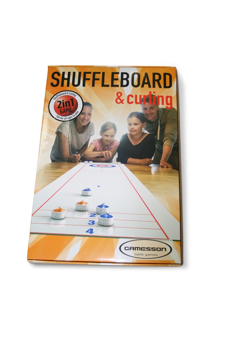 Spel med två funktioner, bordscurling eller shuffleboard