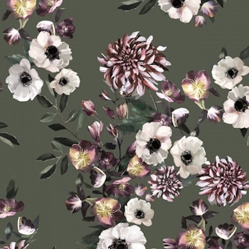 Baroque flower khaki - Jerseytyg