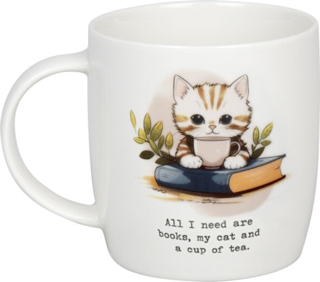 Mugg All I need is Books, Cat, Coffee