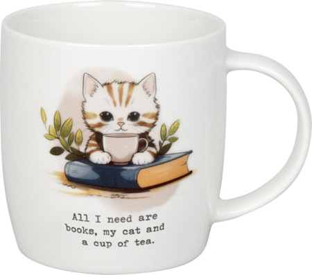 Mugg All I need is Books, Cat, Coffee