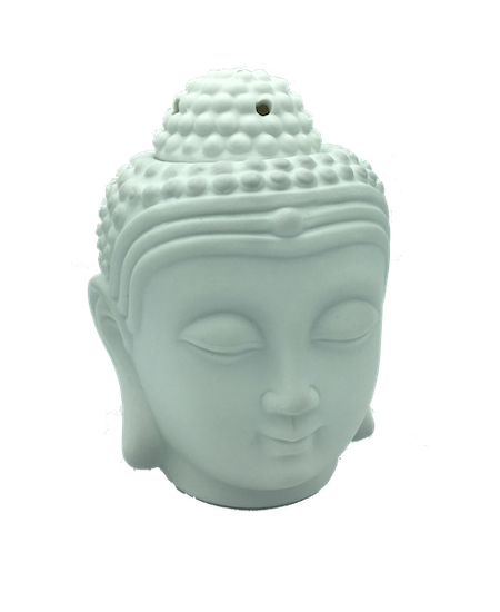 Buddhahuvud med lock vit keramik, Aromalampa