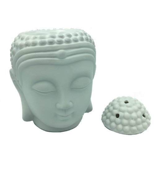 Buddhahuvud med lock vit keramik, Aromalampa