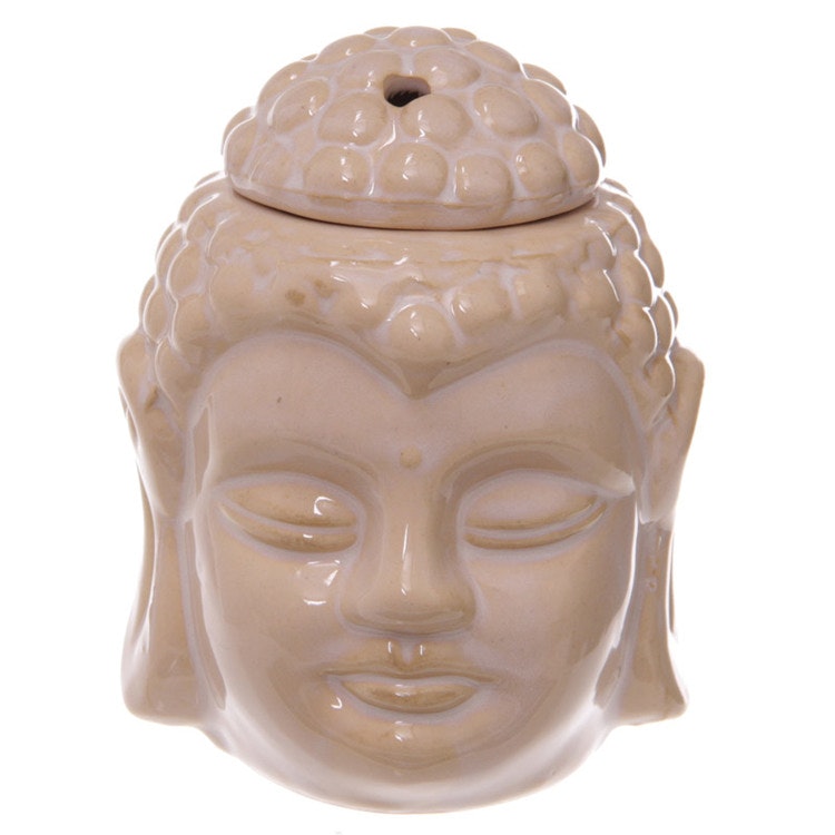 Thai buddha huvud creme keramik, Aromalampa