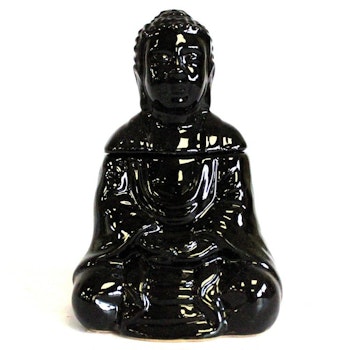 Sittande Buddha Svart keramik, Aromalampa - Utgående sortiment
