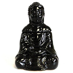 Sittande Buddha Svart keramik, Aromalampa