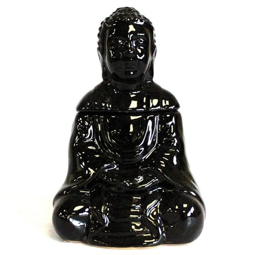 Sittande Buddha Svart keramik, Aromalampa