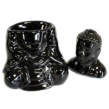 Sittande Buddha Svart keramik, Aromalampa - Utgående sortiment