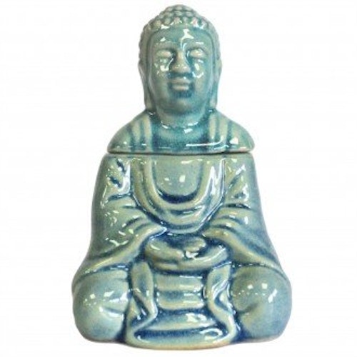Sittande Buddha blå keramik, Aromalampa