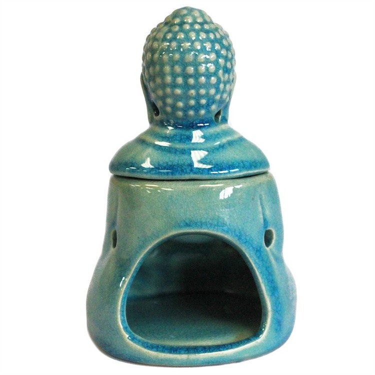 Sittande Buddha blå keramik, Aromalampa