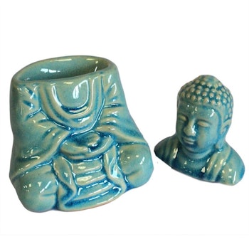 Sittande Buddha blå keramik, Aromalampa