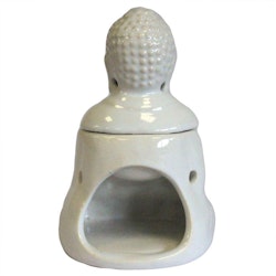 Sittande Buddha vit keramik, Aromalampa