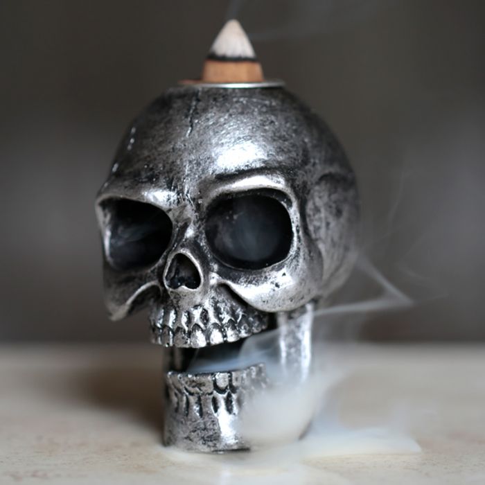 Skull liten Silver, Backflow Rökelsebrännare