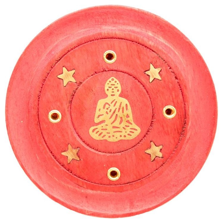 Mangoträ med Buddha i mässing röd, Asksamlare rund
