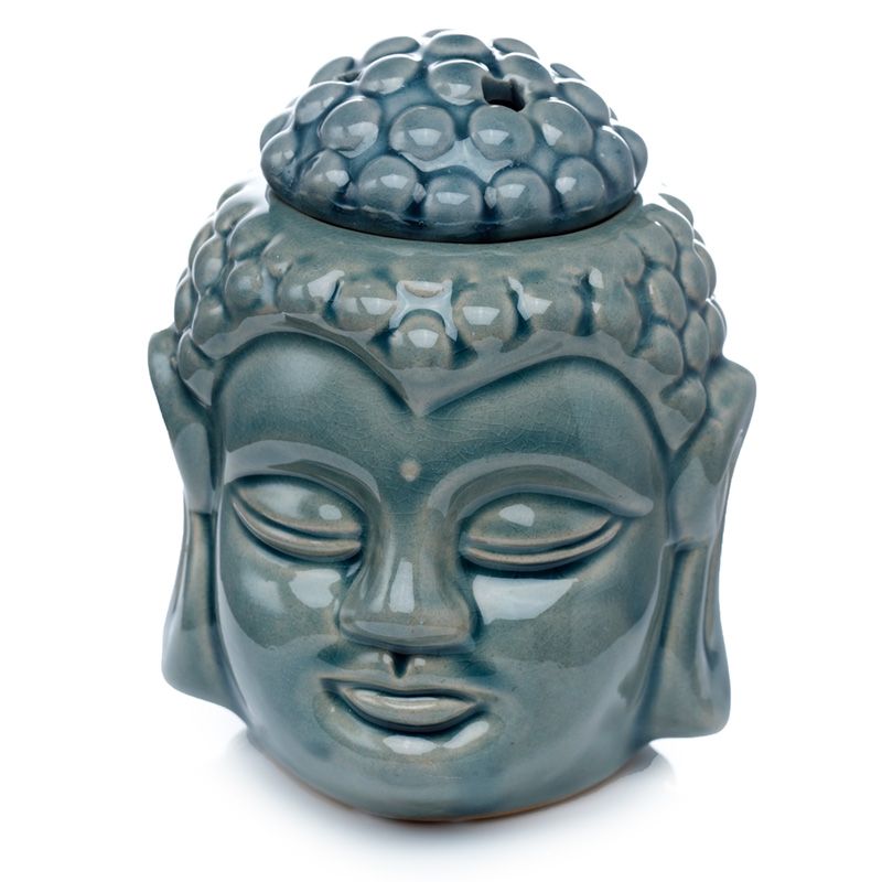Thai buddha huvud blåkeramik, Aromalampa