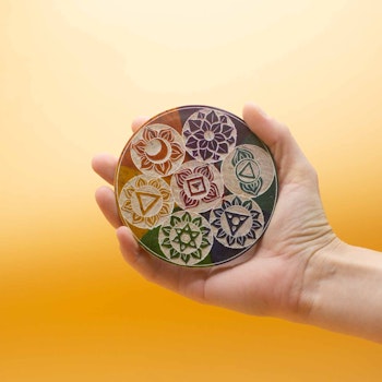 Rund rökelsehållare, 7 Chakra, Täljsten
