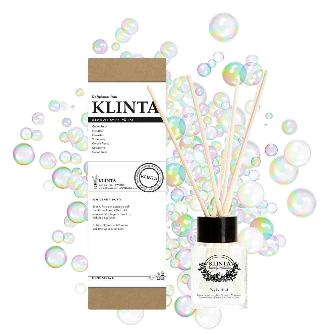 Nytvättat, Doftpinnar, Klinta