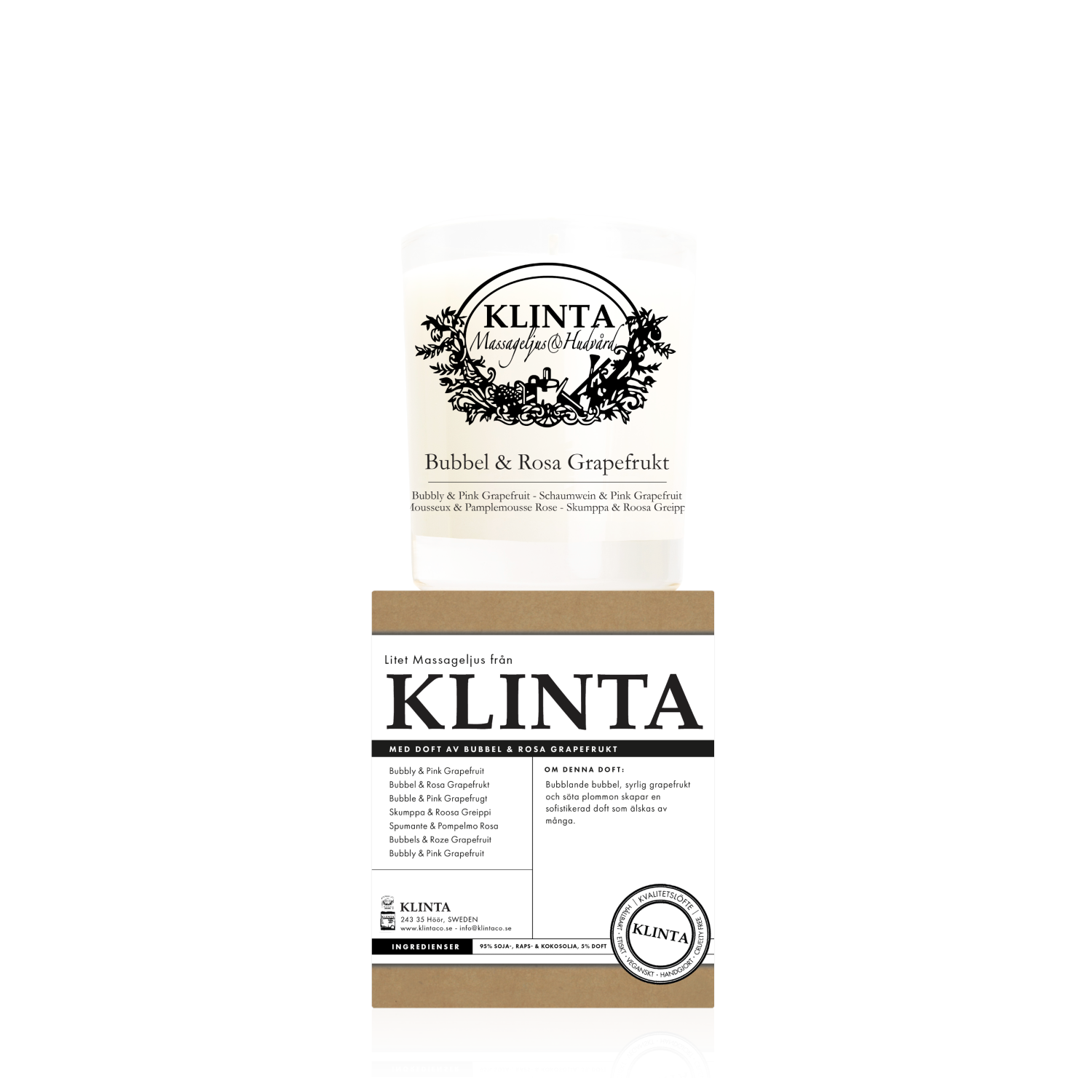 Bubbel & Rosa Grapefrukt, Doftljus & Massageljus 18h, Klinta