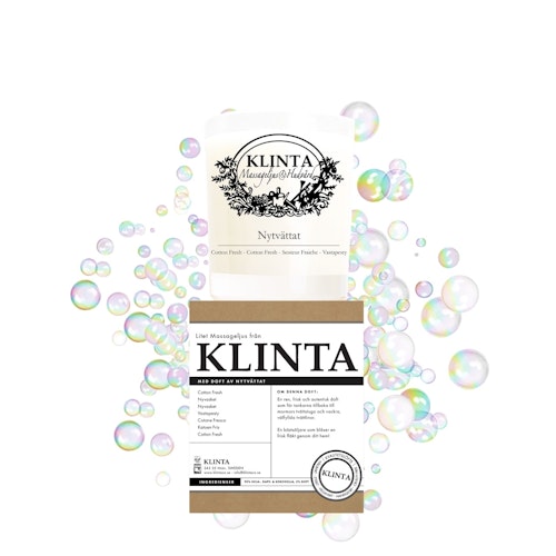 Nytvättat, Doftljus & Massageljus 18h, Klinta