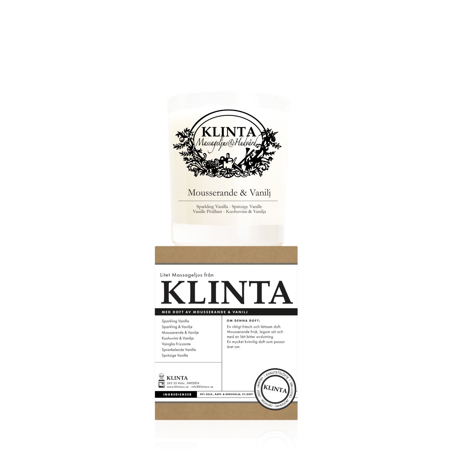 Mousserande & Vanilj, Doftljus & Massageljus 18h, Klinta