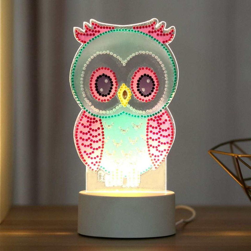 Diamond painting, lampa, uggla