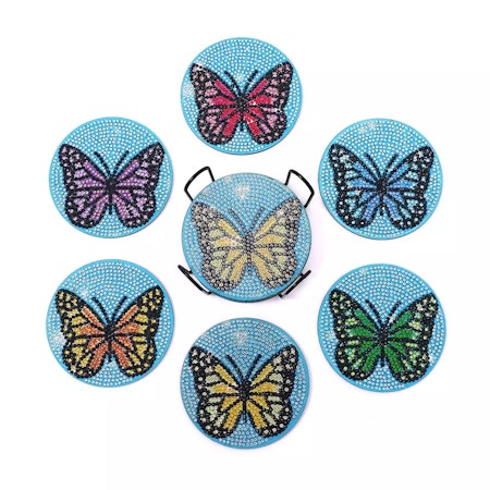 6-pack Diamond Painting Glasunderlägg - Fjärilar