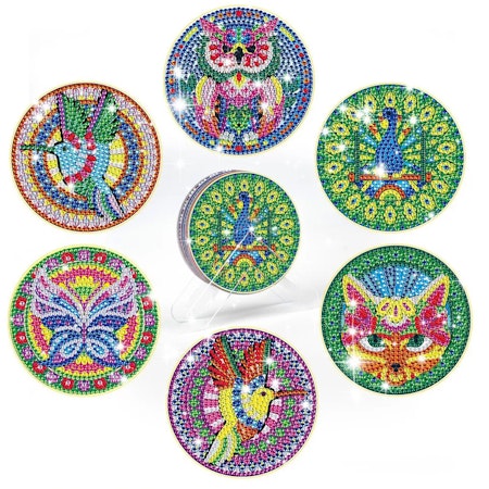 6-pack Diamond Painting Glasunderlägg - Olika figurer