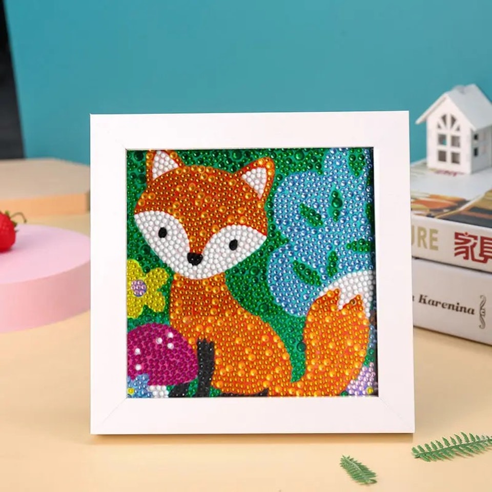 Barntavla, diamond painting, röd räv, medföljande träram